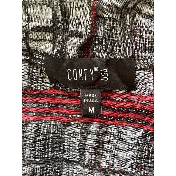 Comfy USA Gray Red Sheer Open Front Hi-Low Duster Cardigan Size Medium - Picture 4 of 7